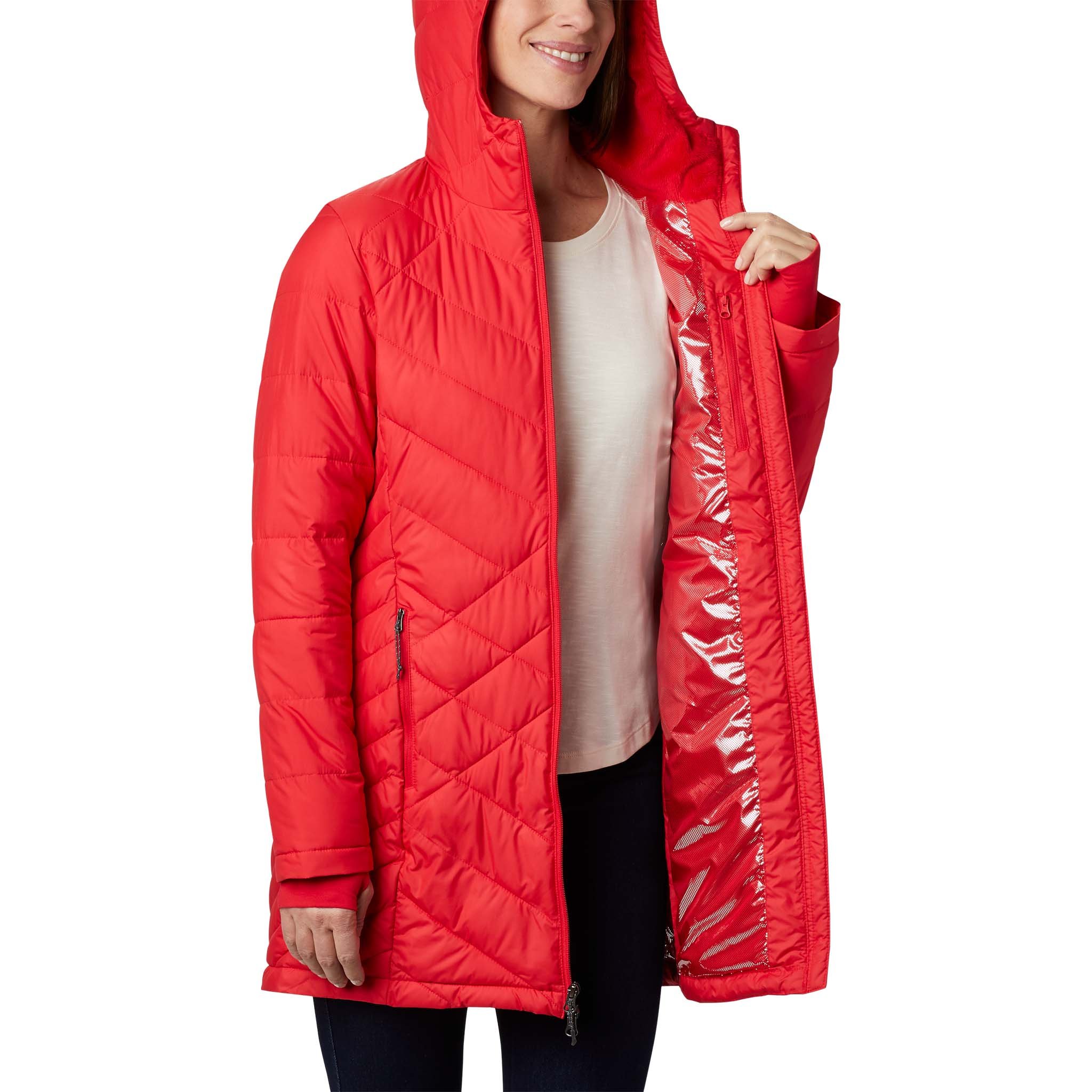 1738161 658 MANTEAU HEAVENLY LONG HOODED RED LILY COLUMBIA